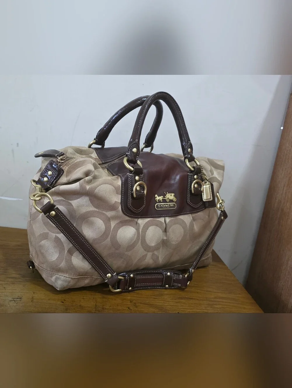 Coach Madison Signature Sateen beige/Brown Satchel/Shoulder Bag